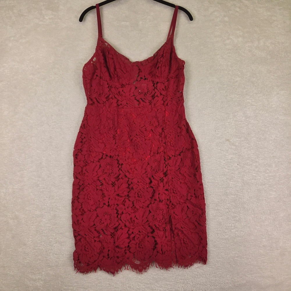 Fashion Nova Dropping Hints Lace Dress Burgundy Red Floral Midi DR5907N Size L